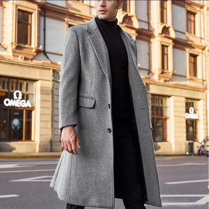 Men's Long Woolen Trench Coat