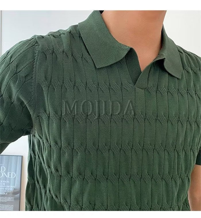 Men's Patterned Knit Polo Shirt
