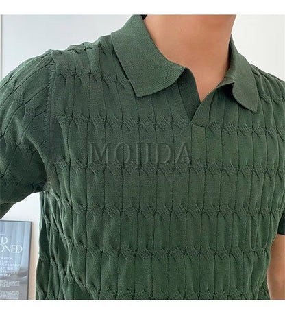 Men's Patterned Knit Polo Shirt