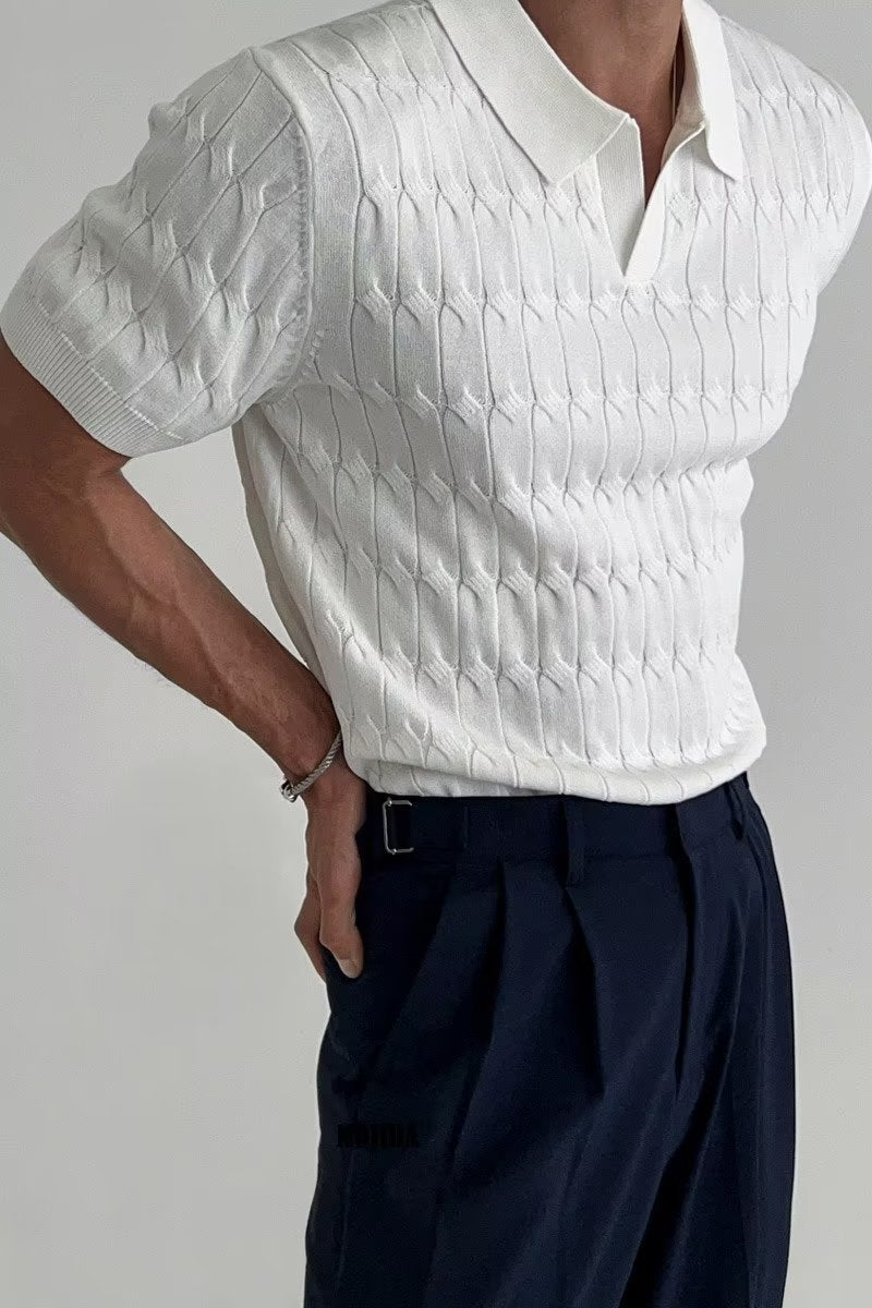 Men's Patterned Knit Polo Shirt