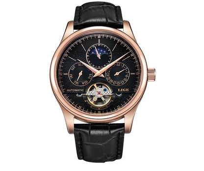 Men's Sleek Leather Strap Mechanical Watch