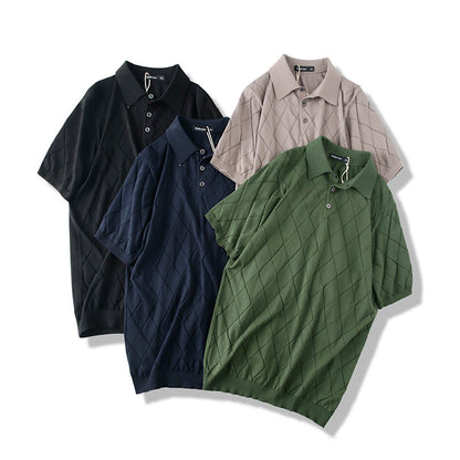 Men's Diamond Lattice Knitted Short Sleeve Polo