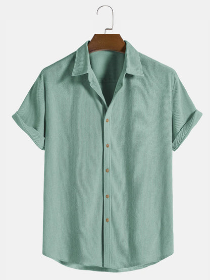 Men's Solid Color Short Sleeve Button-Up