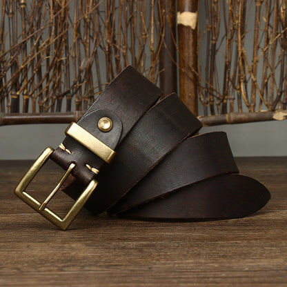 Men's Genuine Cattlehide Brass Buckle Belt