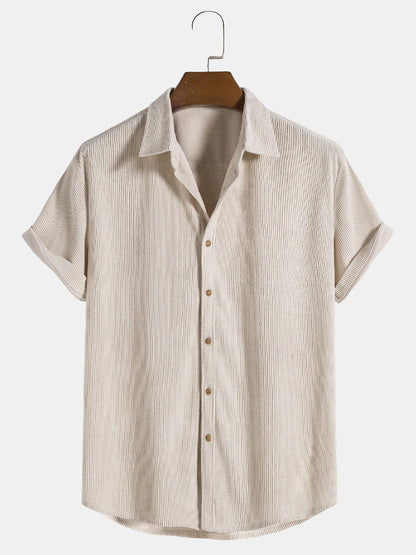 Men's Solid Color Short Sleeve Button-Up
