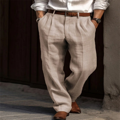 Men's Double Pleated Linen Trousers