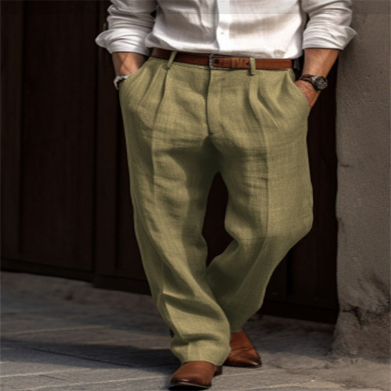 Men's Double Pleated Linen Trousers