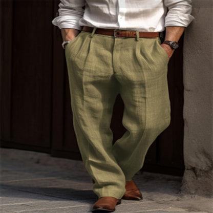 Men's Double Pleated Linen Trousers