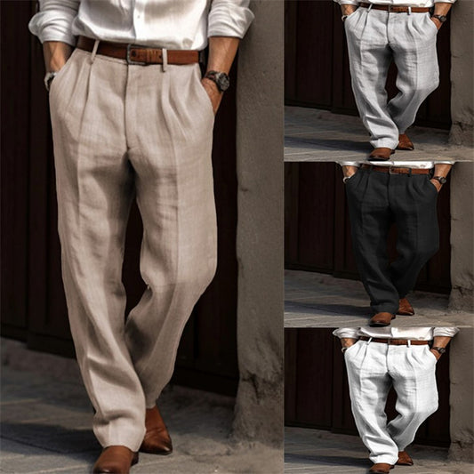 Men's Double Pleated Linen Trousers