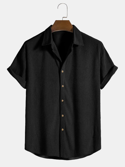 Men's Solid Color Short Sleeve Button-Up