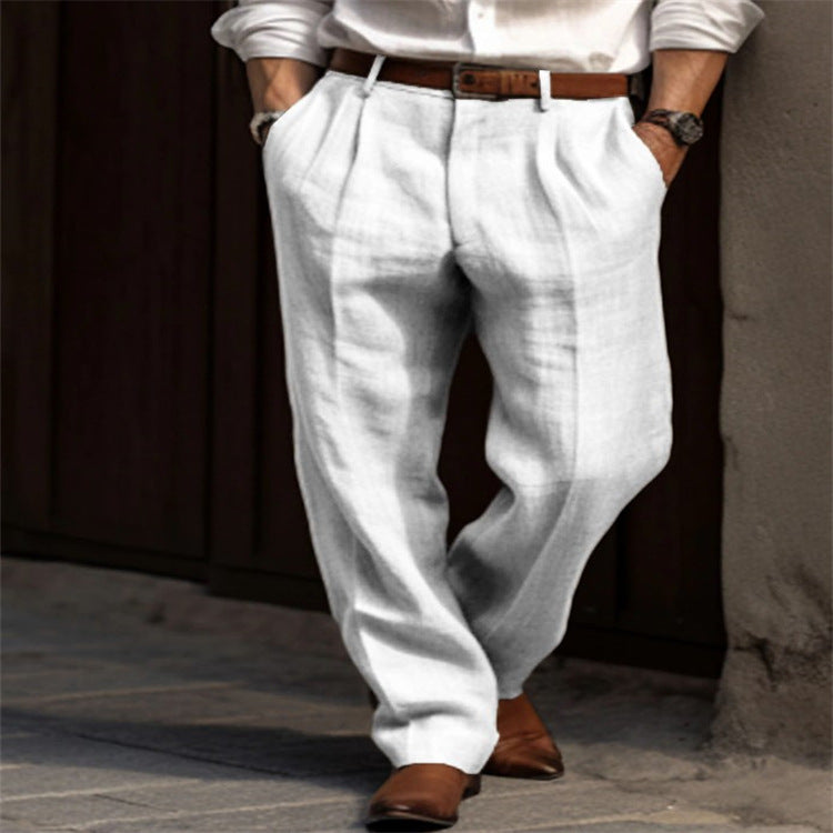 Men's Double Pleated Linen Trousers