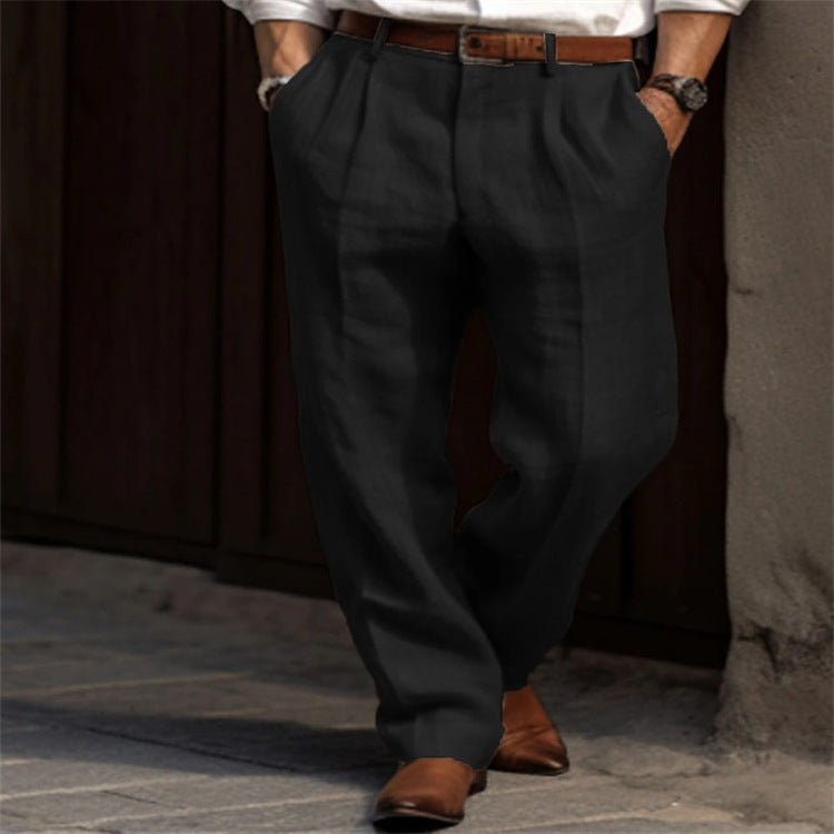 Men's Double Pleated Linen Trousers
