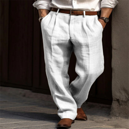 Men's Double Pleated Linen Trousers
