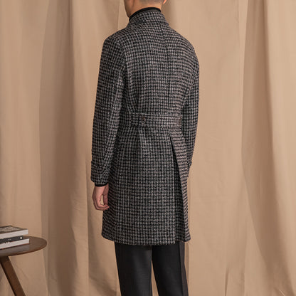 Men's Wool Double Breasted Houndstooth Trenchcoat