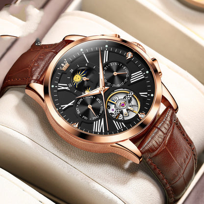 Men's Multi-faceted Leather Strap Mechanical Watch