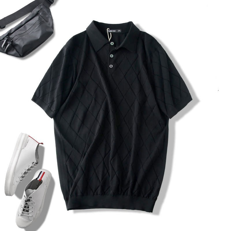 Men's Diamond Lattice Knitted Short Sleeve Polo