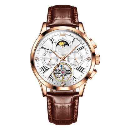 Men's Multi-faceted Leather Strap Mechanical Watch