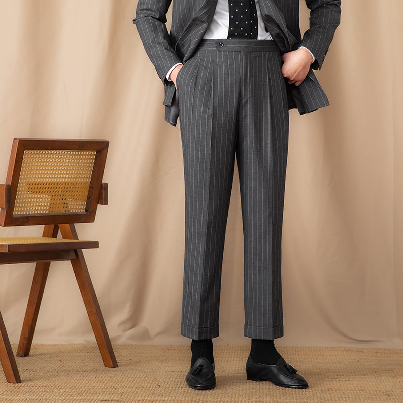 Men's High Waisted Striped Suit Pants