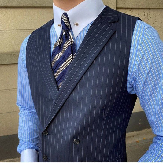 Men's Pinstriped Double Breasted Suit Vest