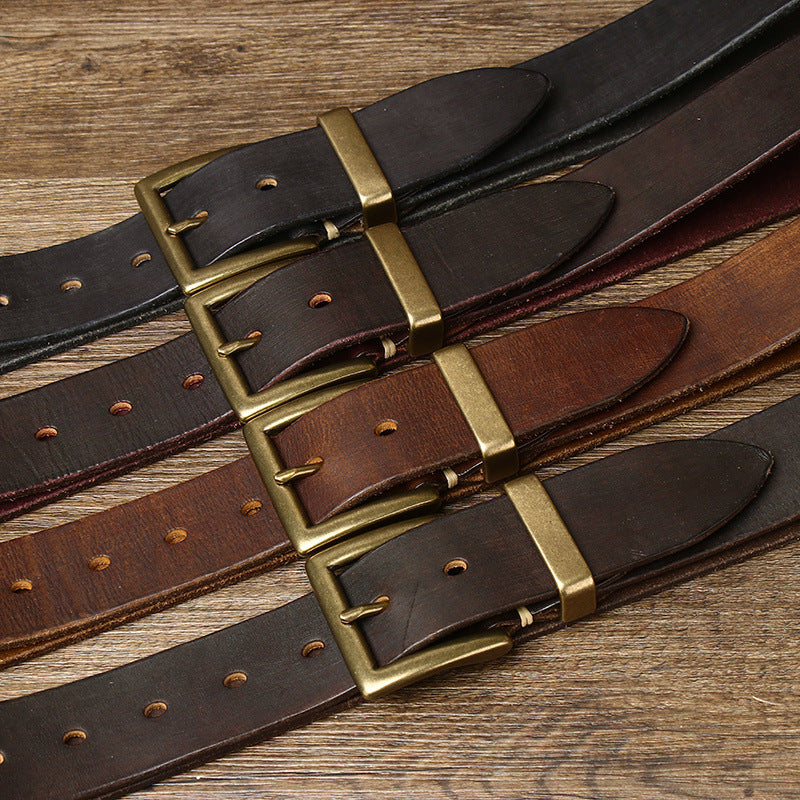 Men's Genuine Cattlehide Brass Buckle Belt