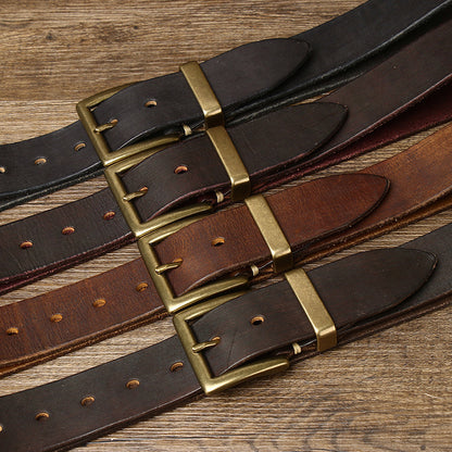 Men's Genuine Cattlehide Brass Buckle Belt