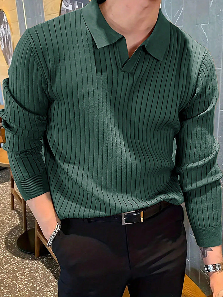 Men's Slim Knit Long-Sleeved Polo Shirt