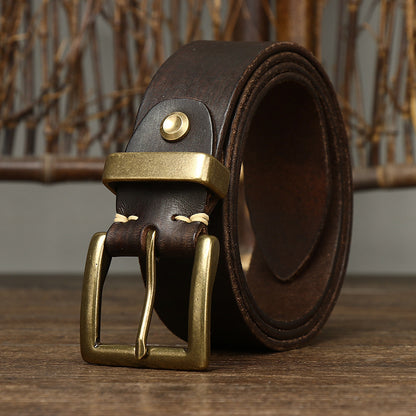 Men's Genuine Cattlehide Brass Buckle Belt
