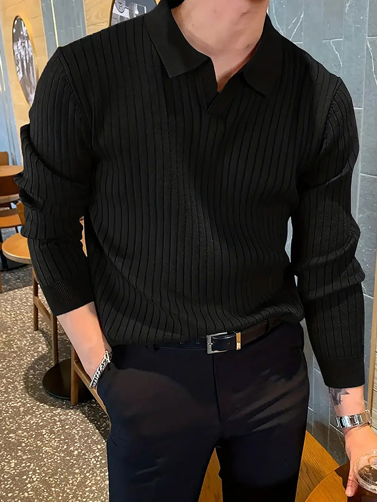 Men's Slim Knit Long-Sleeved Polo Shirt