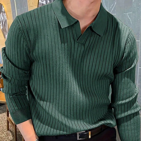 Men's Slim Knit Long-Sleeved Polo Shirt