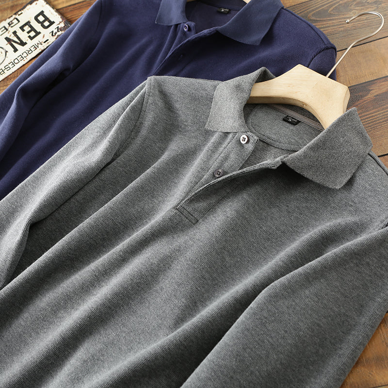 Men's Thick Cotton Long Sleeved Polo