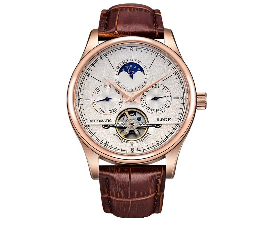 Men's Sleek Leather Strap Mechanical Watch
