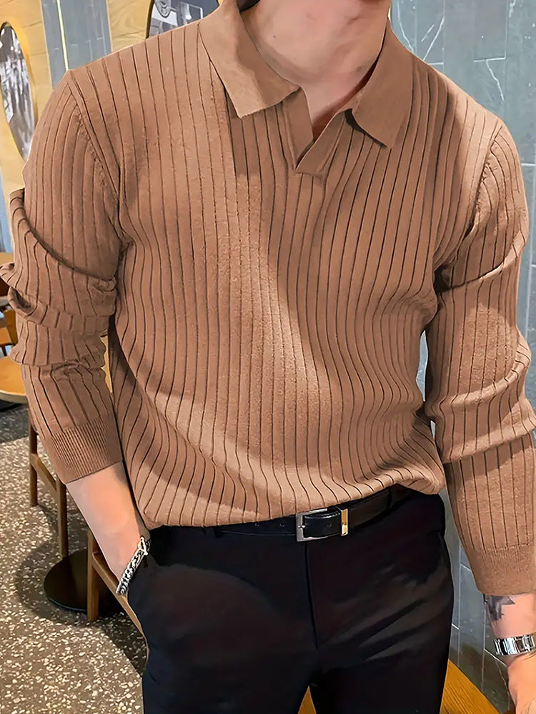 Men's Slim Knit Long-Sleeved Polo Shirt