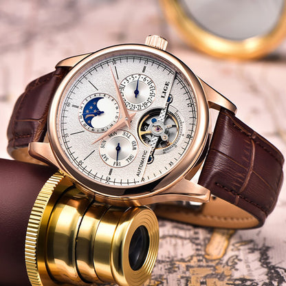Men's Sleek Leather Strap Mechanical Watch