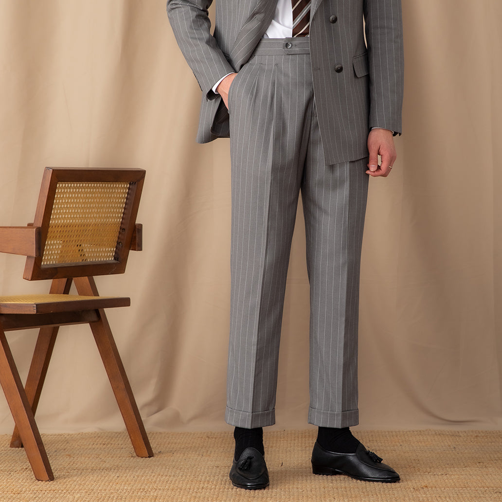 Men's High Waisted Striped Suit Pants