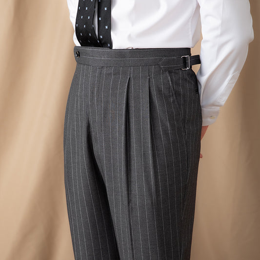 Men's High Waisted Striped Suit Pants